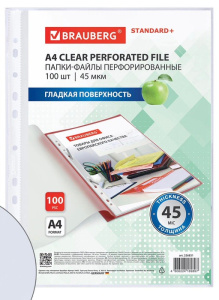 Папки-файлы перфорированные А4 BRAUBERG "STANDARD", КОМПЛЕКТ 100 шт., гладкие, 40 мкм, 229661 купить