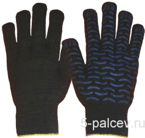 Перчатки х/б 10кл. ЛЮКС с ПВХ ВОЛНА черные 1 пара купить