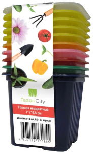 Горшок  0.21л 7*7*6,5 квадр. черный/10шт упак купить