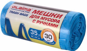 Мешки для мусора с ручками LAIMA "ULTRA" 35л, синие, рулон 30шт, прочные, 607683 купить